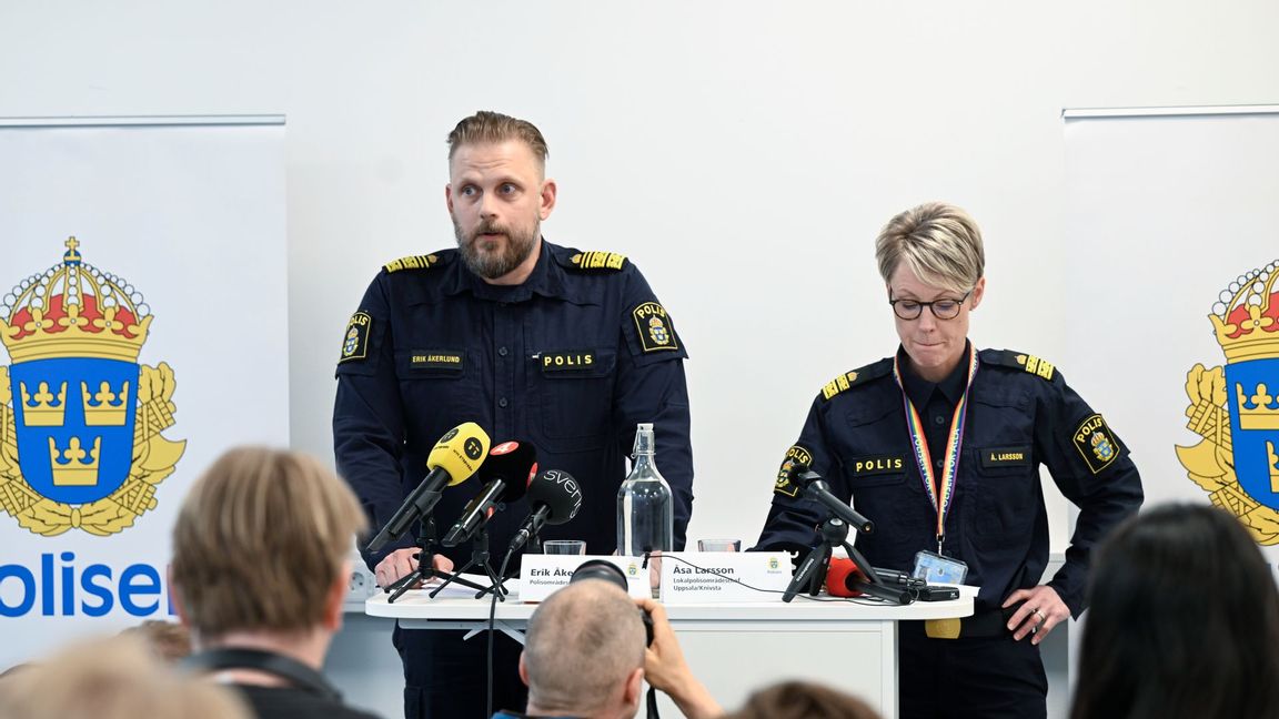 Polisen håller pressträff på onsdagen med anledning av tisdagens dödsskjutning i centrala Uppsala. Foto: Fredrik Sandberg/TT