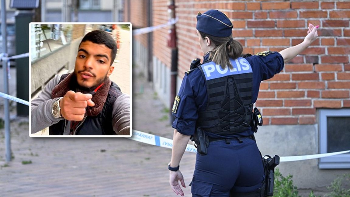 Mahmoud Jumaa och polis vid Södervärnsgatan efter skjutningen den 17 juni ifjol. Foto: Polisen/Johan Nilsson/TT