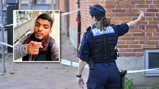 Mahmoud Jumaa och polis vid Södervärnsgatan efter skjutningen den 17 juni ifjol. Foto: Polisen/Johan Nilsson/TT