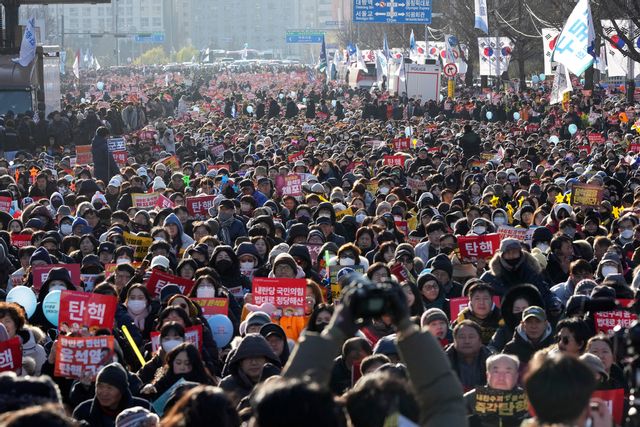 Demonstrationer i Seoul i helgen. Lee Jin-man/AP/TT