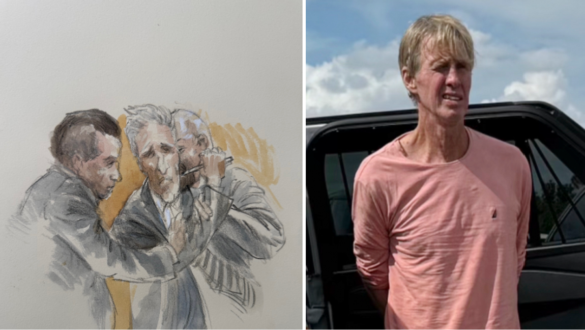 Ryan Routh, åtalad för mordförsöket på Donald Trump förra året på en golfbana, högg sig själv med en penna i nacken när domen lästes upp. Foto: Lothar Speer/AP/TT