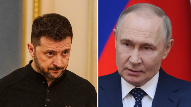 Volodymyr Zelenskyj (t.v.) och Vladimir Putin (t.h). Foto: Evgeniy Maloletka/Mikhail Metzel/AP/TT