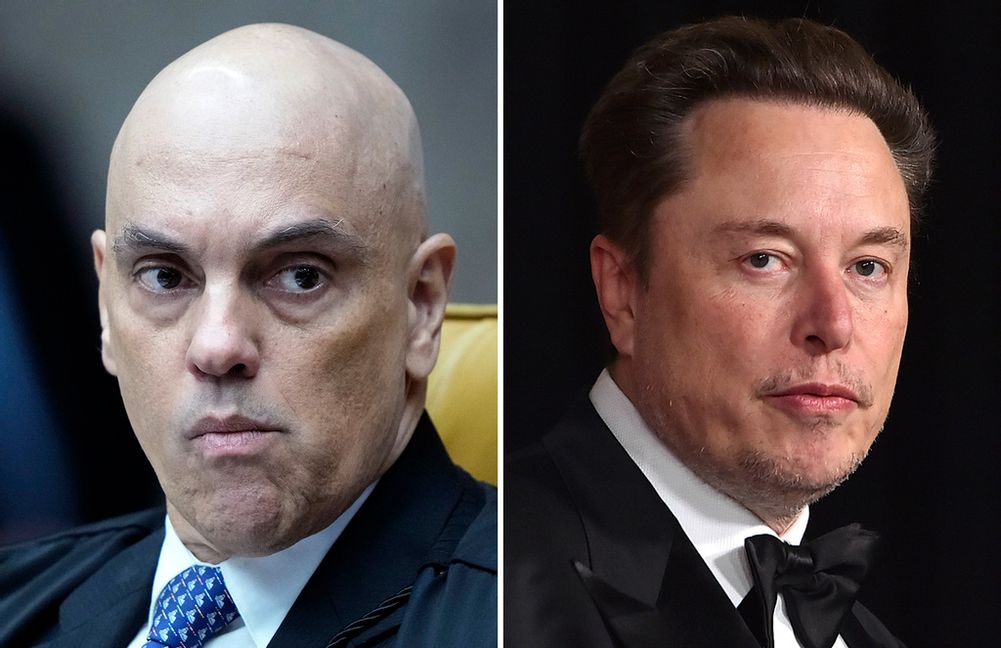 Alexandre de Moraes, ordförande i författningsdomstolen i Brasilien och X ägare Elon Musk gillar inte varandra. Arkivbilder. Eraldo Peres/AP/TT, Jordan Strauss/AP/TT