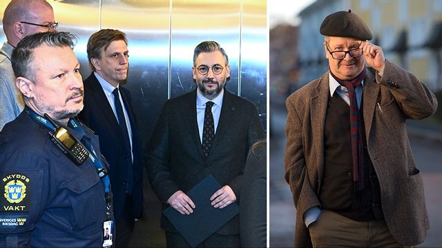 Till vänster: Muharrem Demirok i hissen efter måndagens pressträff. Till höger: statsvetaren Stig-Björn Ljunggren. Foto: Claudio Bresciani/Henrik Montgomery/TT