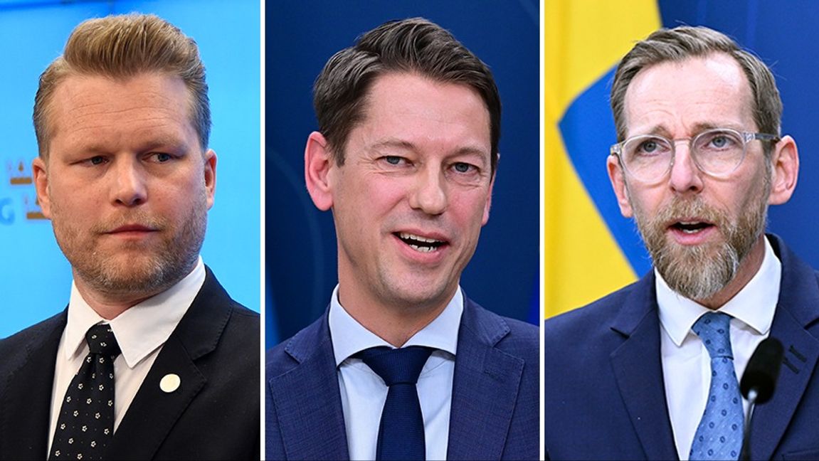 Alexander Christiansson (SD), Magnus Jägerskog och socialminister Jakob Forssmed (KD). Foto: Lars Schröder/Jonas Ekströmer/Jessica Gow/TT