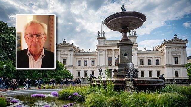 Stig Fölhammar och fontänen samt Universitetshuset vid Lunds Universitet. Foto: Privat/Johan Nilsson/TT