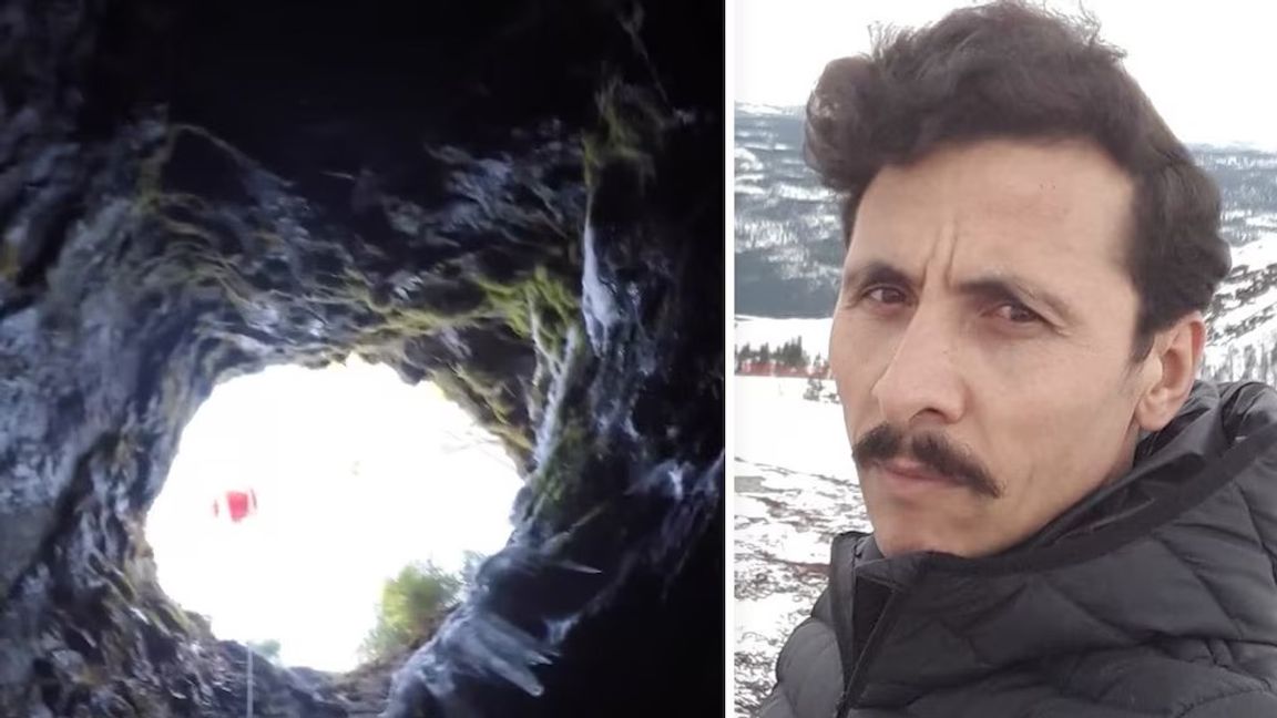 Taher Amini och gruvan där han kastade ner den unga flickan. Foto: Polisen