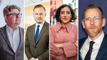 Justitieminister Gunnar Strömmer (M), socialminister Jakob Forssmed (KD), Liberalernas partiledare Simona Mohamsson och justitieutskottets ordförande Henrik Vinge (SD). Foto: Tom Samuelsson/Landstingshuset/Lowe Lilliehorn/CC BY 4.0/Frankie Fouganthin/CC BY-SA 4.0