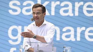 Ulf Kristersson (M) är först ut av partiledarna att hålla tal under Almedalsveckan i Visby. Foto: Anders Wiklund/TT