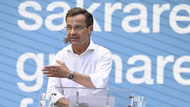 Ulf Kristersson (M) är först ut av partiledarna att hålla tal under Almedalsveckan i Visby. Foto: Anders Wiklund/TT