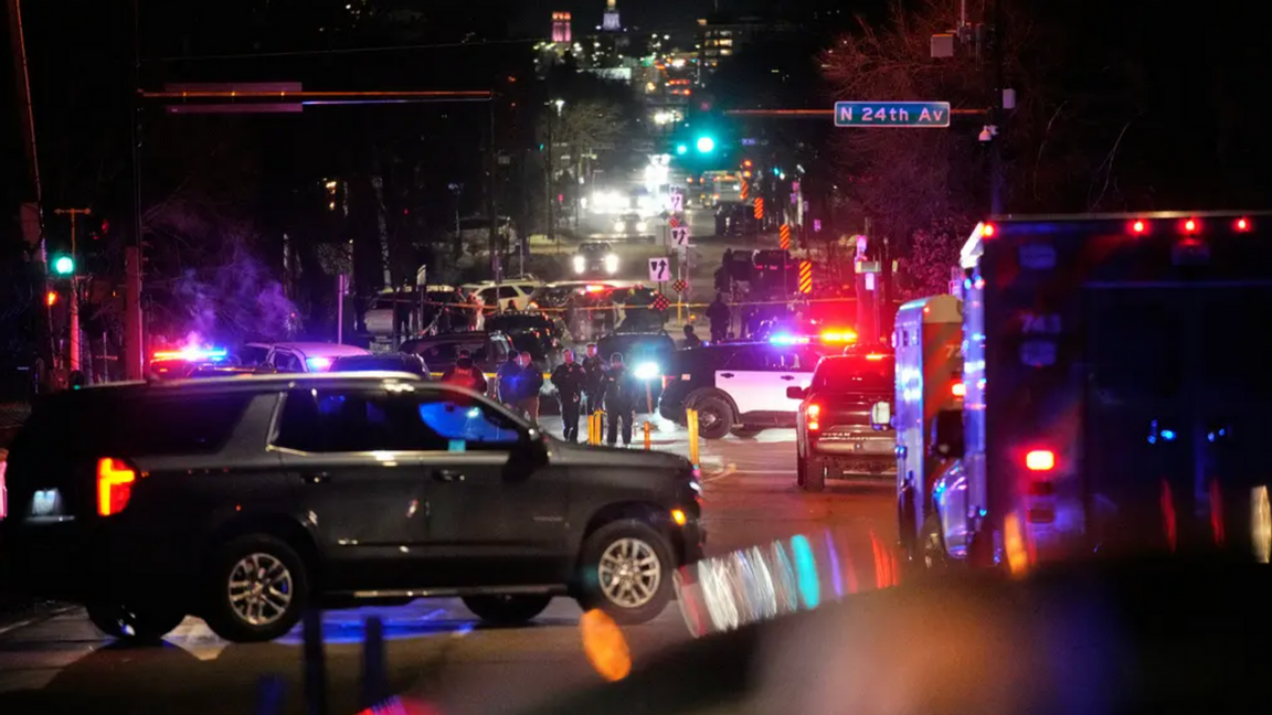 Minneapolis, Minnesota. Bild från onsdagskvällens händelser. Foto: John Locher/AP/TT