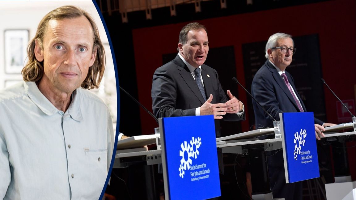  Stefan Löfven (S) och EU-kommissionens dåvarande ordförande Jean-Claude Juncker vid toppmötet för ”rättvisa jobb och tillväxt” i Göteborg 2017. Foto: Jonas Ekströmer/TT