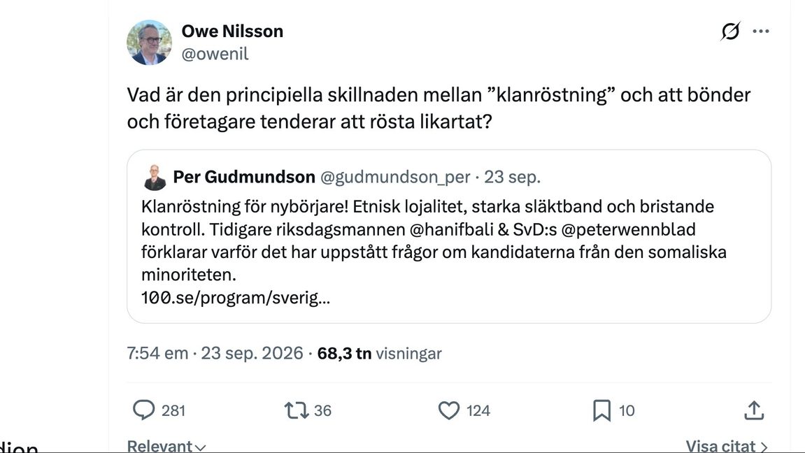 Owe Nilsson borde läsa Per Brinkemos bok ”Mellan klan och stat”