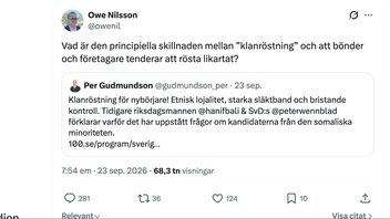 Owe Nilsson borde läsa Per Brinkemos bok ”Mellan klan och stat”