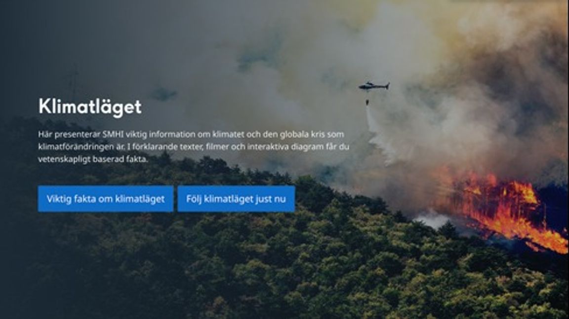 Hemsidan Klimatläget använder kraftfulla bilder för att illustrera klimatkrisen. Foto: Faksimil SMHI.