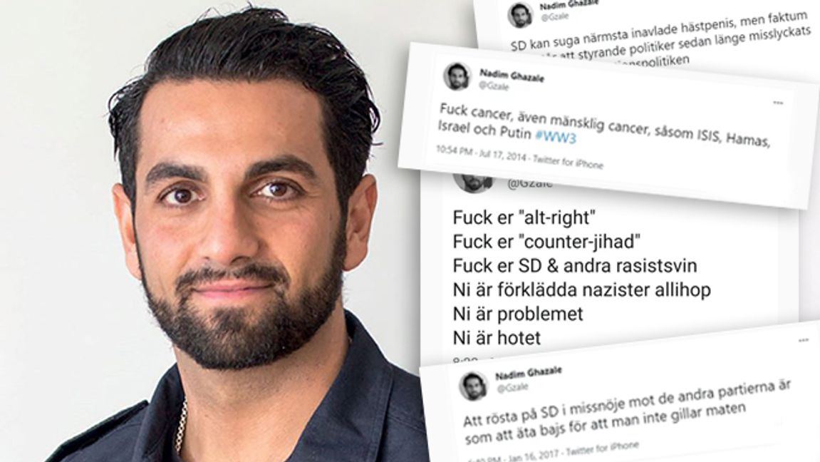 Polisen Nadim Ghazale är känd som debattör och medverkar även i SVT:s ”Veckans brott”. Bilden är ett montage. Foto: Polisen/Twitter