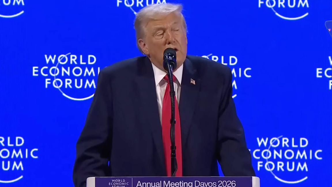 Donald Trump i talarstolen i Davos i onsdags Skärmdump från Youtube