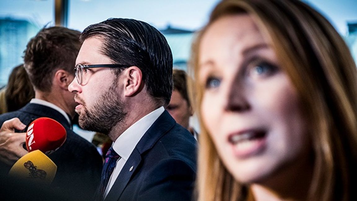 Jimmie Åkesson, partiledare för Sverigedemokraterna, Annie Lööf, partiledare för Centerpartiet. Foto: Magnus Hjalmarson Neideman/SvD/TT.