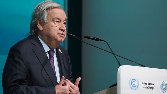 FN:s generalsekreterare António Guterres på klimatmötet i Baku. Bild: AP Photo/Sergei Grits