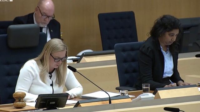 Julia Kronlid (SD), riksdagens andre vice talman, klubbade igenom beslutet om finansiering av SVT, SR och UR. Foto: Riksdagen