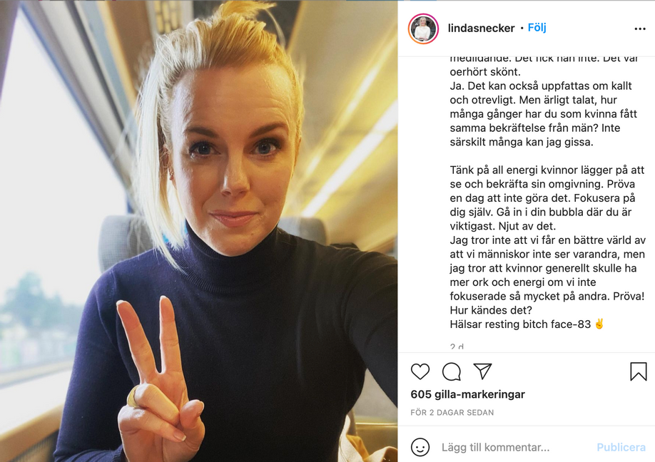 V:s rättspolitiska talesperson på Instagram.