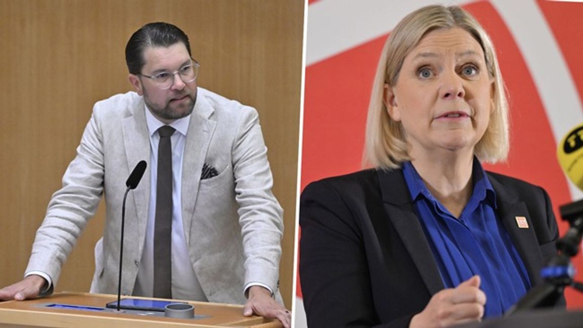 Jimmie Åkesson (SD) och Magdalena Andersson (S). Foto: Henrik Montgomery/TT/Johan Nilsson/TT