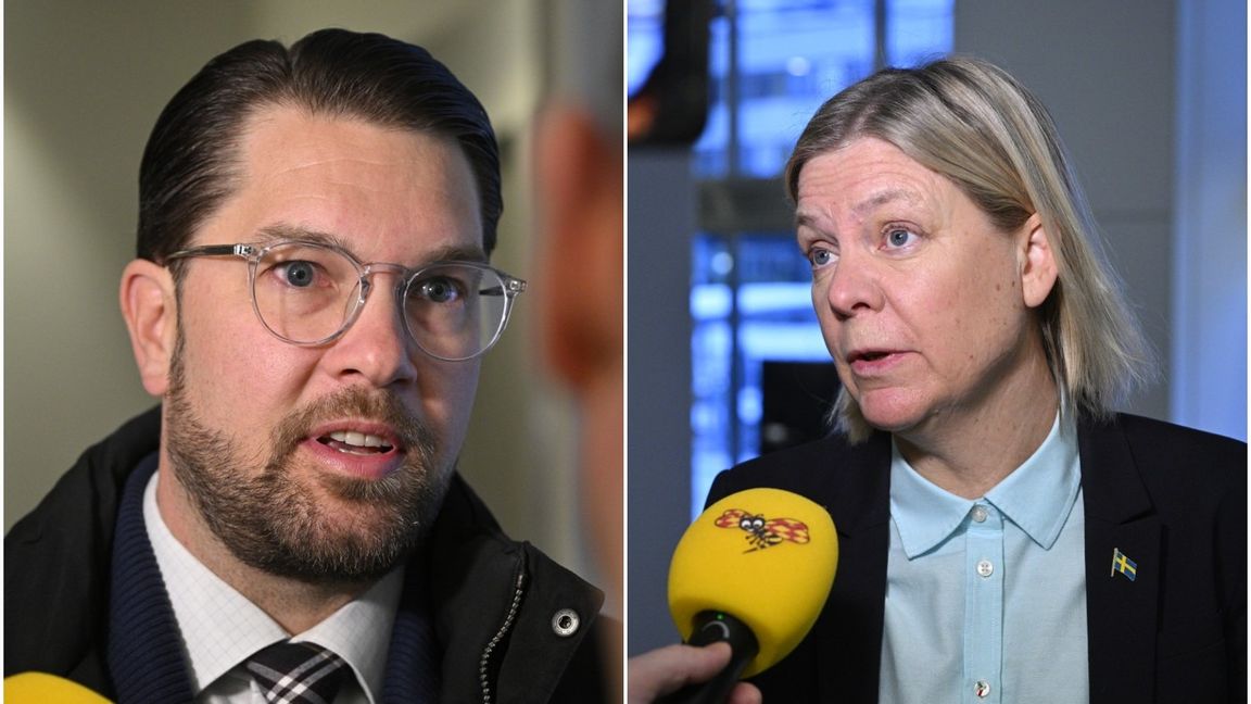Jimmie Åkesson anklagar Magdalena Andersson för att ha ljugit om Jamal El-Haj. Foto: Anders Wiklund/TT