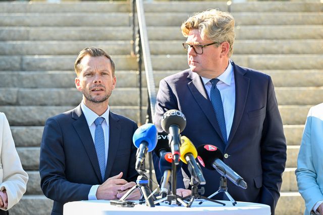 Sveriges justitieminister Gunnar Strömmer (M) och Danmarks justitieminister Peter Hummelgaard Thomsen. Henrik Montgomery/TT