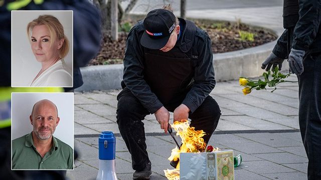Dagens debattörer Åsa Tallroth och Staffan Gunnarson (MED). Väst erbjuder frihet till såväl gudsdyrkan som hädelse – Rasmus Paludan brukar den sistnämnda friheten. Foto: MED/ Johan Nilsson/TT