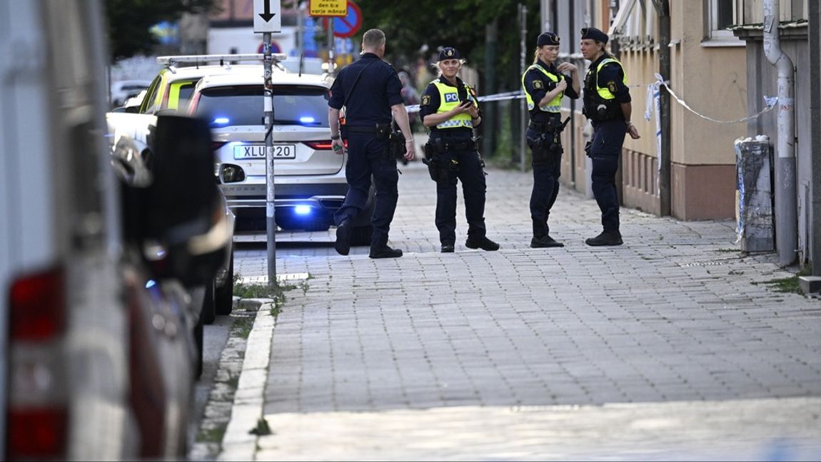 Polis på plats på Södervärnsgatan i Malmö på måndagskvällen efter en skottlossning. Arkivbild. Foto: Johan Nilsson/TT.