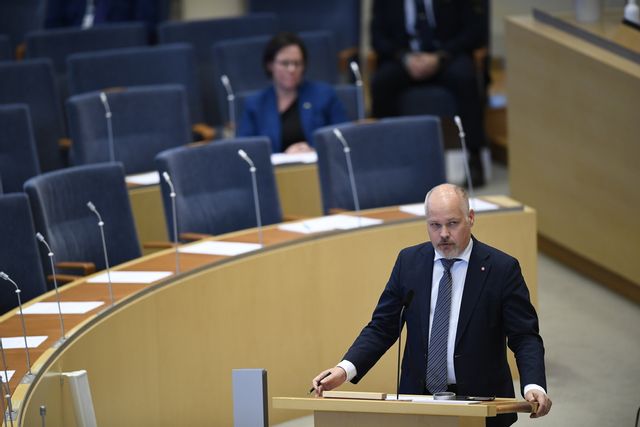 Morgan Johansson (S) under en särskild debatt i riksdagen om situationen i Mellanöstern. Jakob Åkersten Brodén/TT