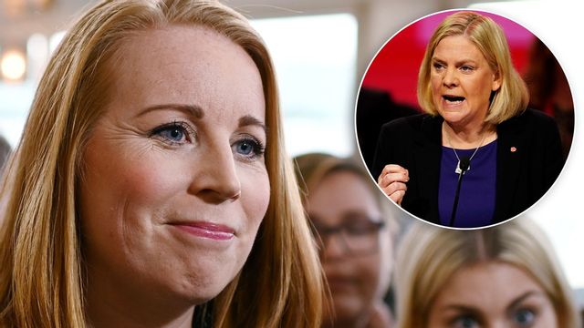 En nöjd Annie Lööf (C) mötte media efter uppgörelsen om att släppa fram Magdalena Andersson som statsminister. Foto: Anders Wiklund/TT