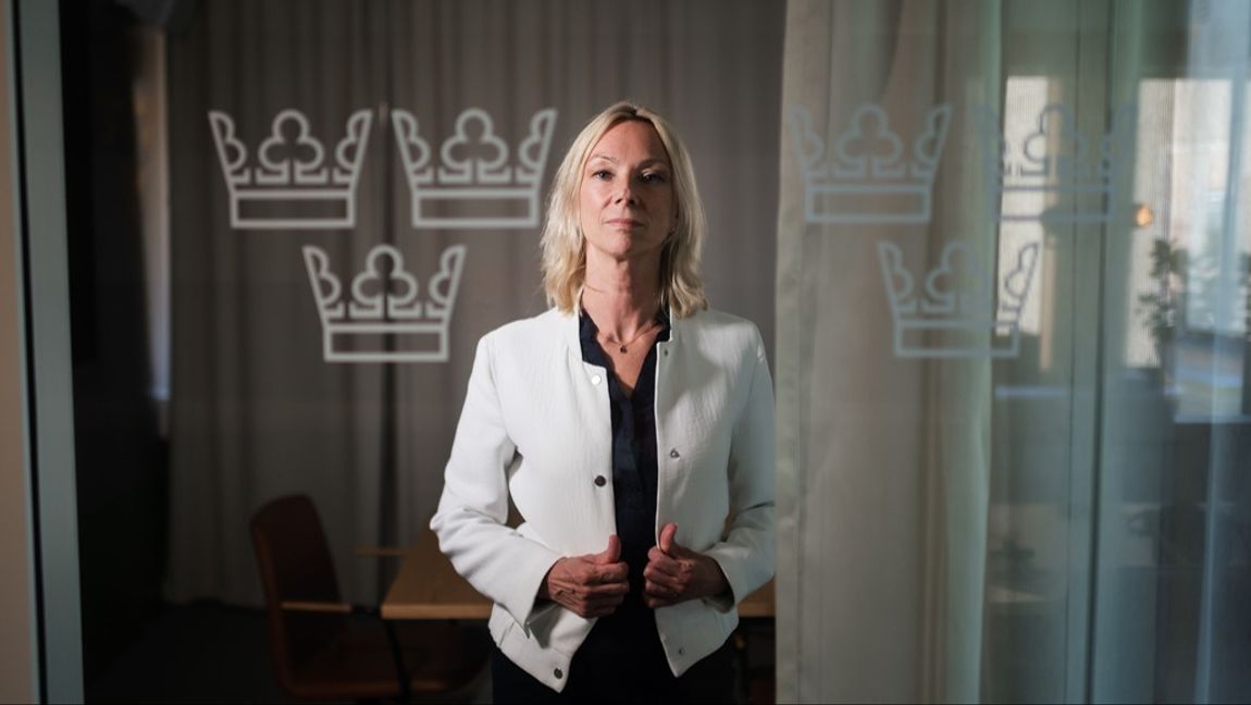 Riksgälden, med direktör Karolina Ekholm, redovisar ett oväntat litet underskott i statens betalningar i mars. Arkivbild. Foto: STINA STJERNKVIST/SVD/TT