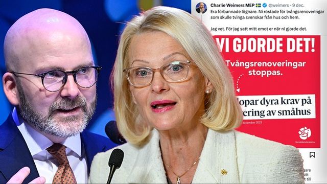 Charlie Weimers är ”fly förbannad” på Socialdemokraterna. Heléne Fritzon (S) röstade för tvångsrenoveringar men jublar idag för att förslaget stoppades. Foto: Anders Wiklund/Fredrik Sandberg/TT