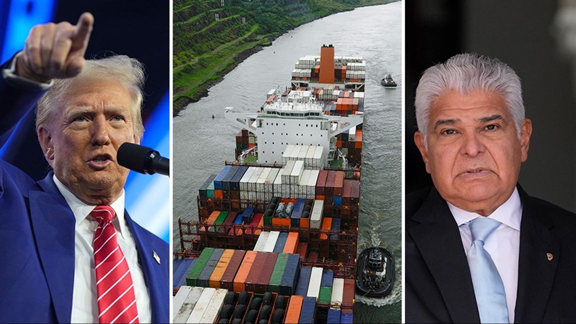Donald Trump, Panamakanalen och José Raul Mulino. Foto: Rick Scuteri/Matias Delacroix/AP/TT