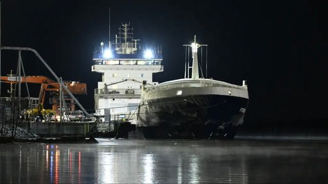 Fartyget Fitburg i hamn i Finland på nyårsaftonen Foto: Roni Rekomaa/AP/TT