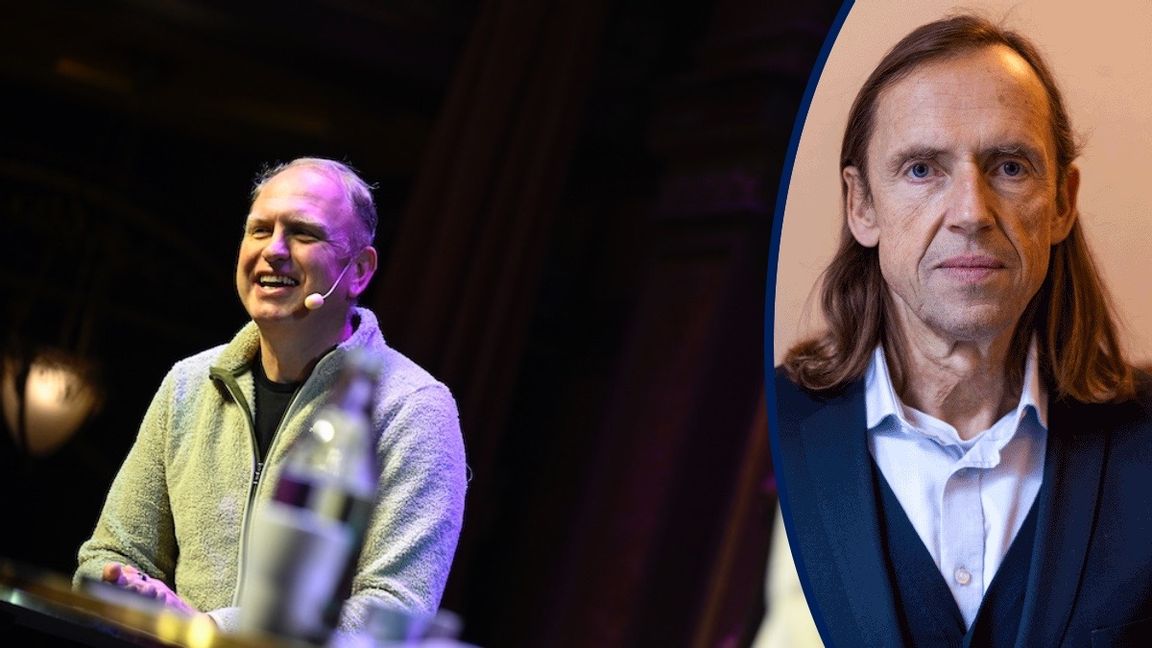 Stegras vd Henrik Henriksson på scen vid Fossilfritt Sveriges seminarium på Berns i Stockholm. Foto: Pontus Lundahl/TT