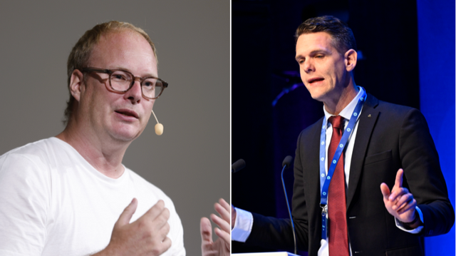 Anders Österberg (S), tf. finansborgarråd, och Christofer Fjellner (M), oppositionsborgarråd, står på kollisionskurs i frågan om Stockholms bostadspolitik. Foto: Nicklas Thegerström/Pontus Lundahl/TT