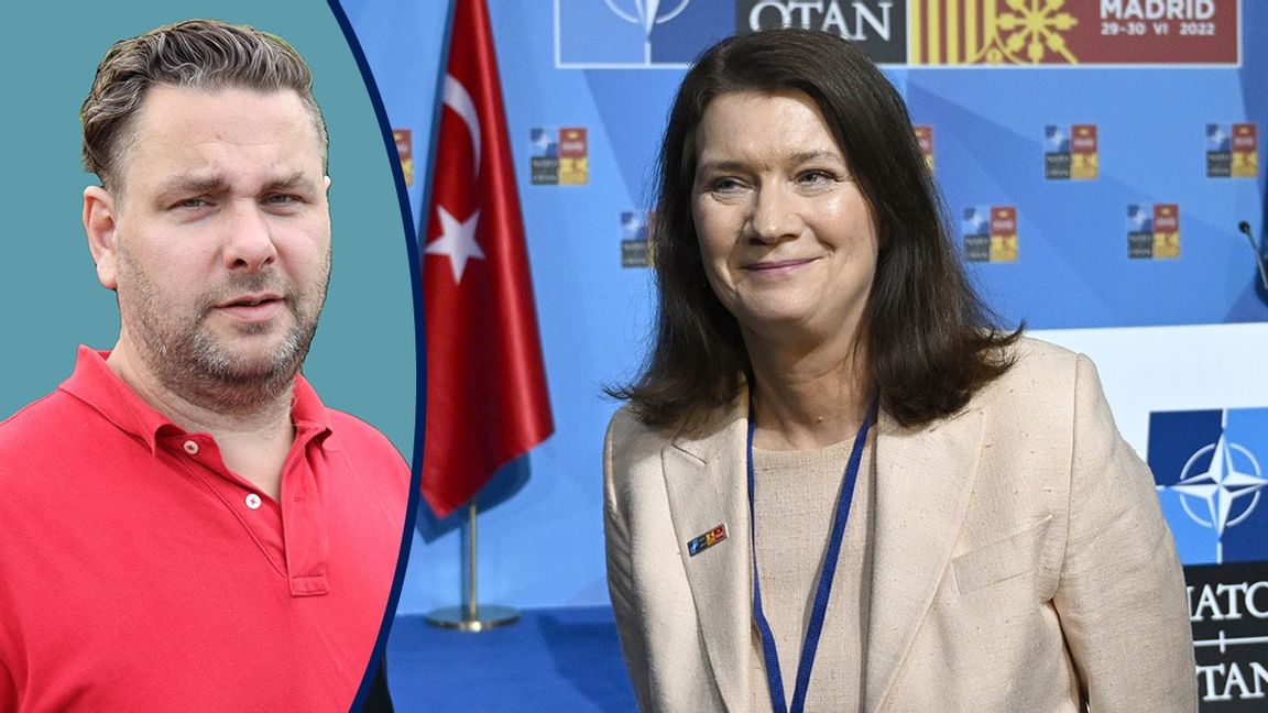 Ann Linde ler och slipper frågor om varför det uppstod en konflikt med Turkiet. Foto: Henrik Montgomery/TT