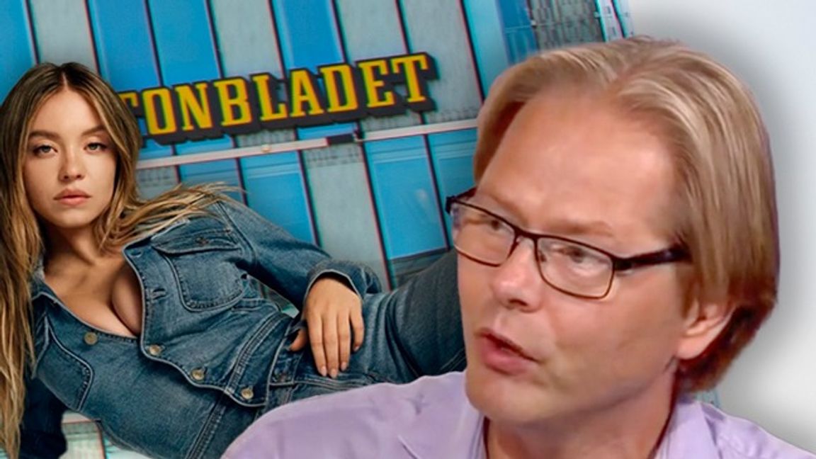 Anders Lindberg, till höger, varnar för att den svenska högern kommer att försöka ta Sidney Sweeney-debatten till Sverige. Foto: Tim Aro/SvD/TT/American Eagle/SVT