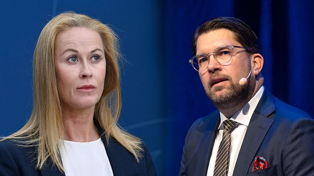 Katja Nyberg (SD) och Jimmie Åkesson. Foto: Jakob Åkersten Brodén/Anders Wiklund/TT