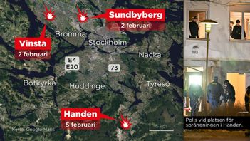 Sprängdådet i Handen är det tredje i Stockholm på fyra dagar. Foto: ANDERS HUMLEBO/TT