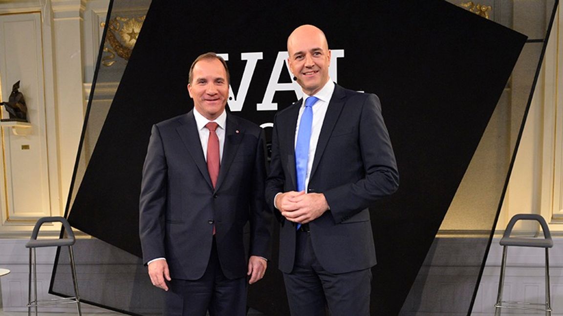 Statsminister Stefan Löfven (S) och företrädaren Fredrik Reinfeldt (M) har byggt arbetsmarknadspolitiken på subventionerade jobb. Foto: Henrik Montgomery, TT.