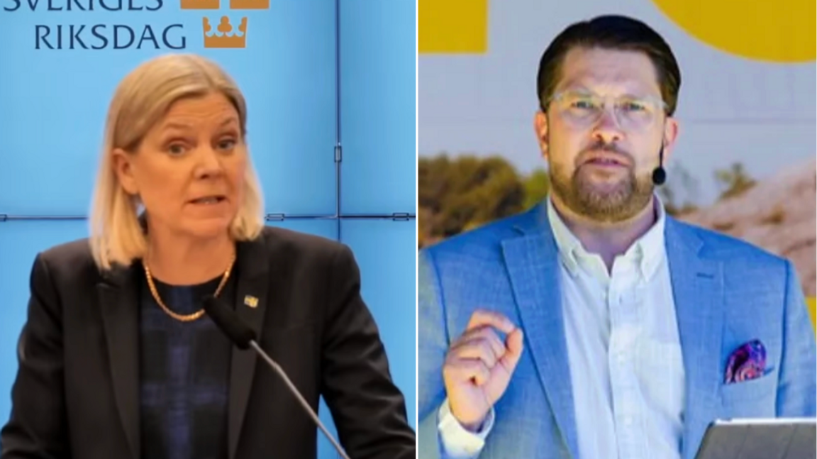 Magdalena Andersson (S) och Jimmie Åkesson (SD). Foto: Socialdemokraterna/SVT/YouTube