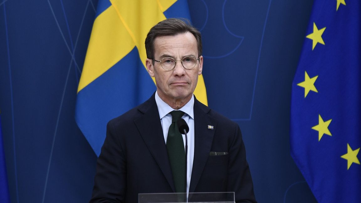 Statsminister Ulf Kristersson (M) under en pressträff tidigare i veckan. Foto: Lars Schröder/TT