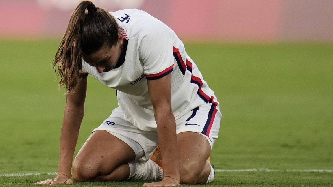 USA:s Tobin Heath deppar efter 0–3-förlusten mot Sverige. Foto: Ricardo Mazalan/AP/TT