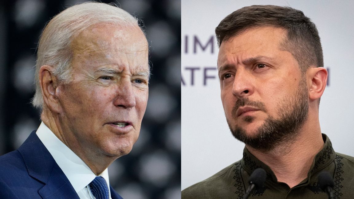 Den amerikanske presidenten Joe Biden och den ukrainske presidenten Volodymyr Zelenskyj. Foto: Manuel Balce Ceneta/Andrew Kravchenko/AP/TT