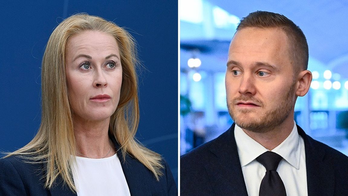 Henrik Vinge (SD) uttalar sig om Katja Nyberg (SD). Foto: Jakob Åkersten Brodén/Henrik Montgomery/TT