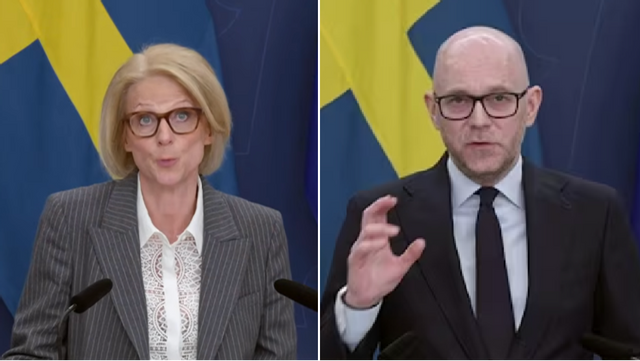 Finansminister Elisabeth Svantesson (M) och arbetsmarknadsminister Johan Britz (L) ligger bakom uppdraget till Konjunkturinstitutet. Foto: Regeringskansliet/YouTube