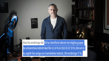 Aron Flam, komiker, skribent och debattör Foto: Stina Stjernkvist / SvD / TT. Faksimil: Brås rapport Rapport 2025:19.